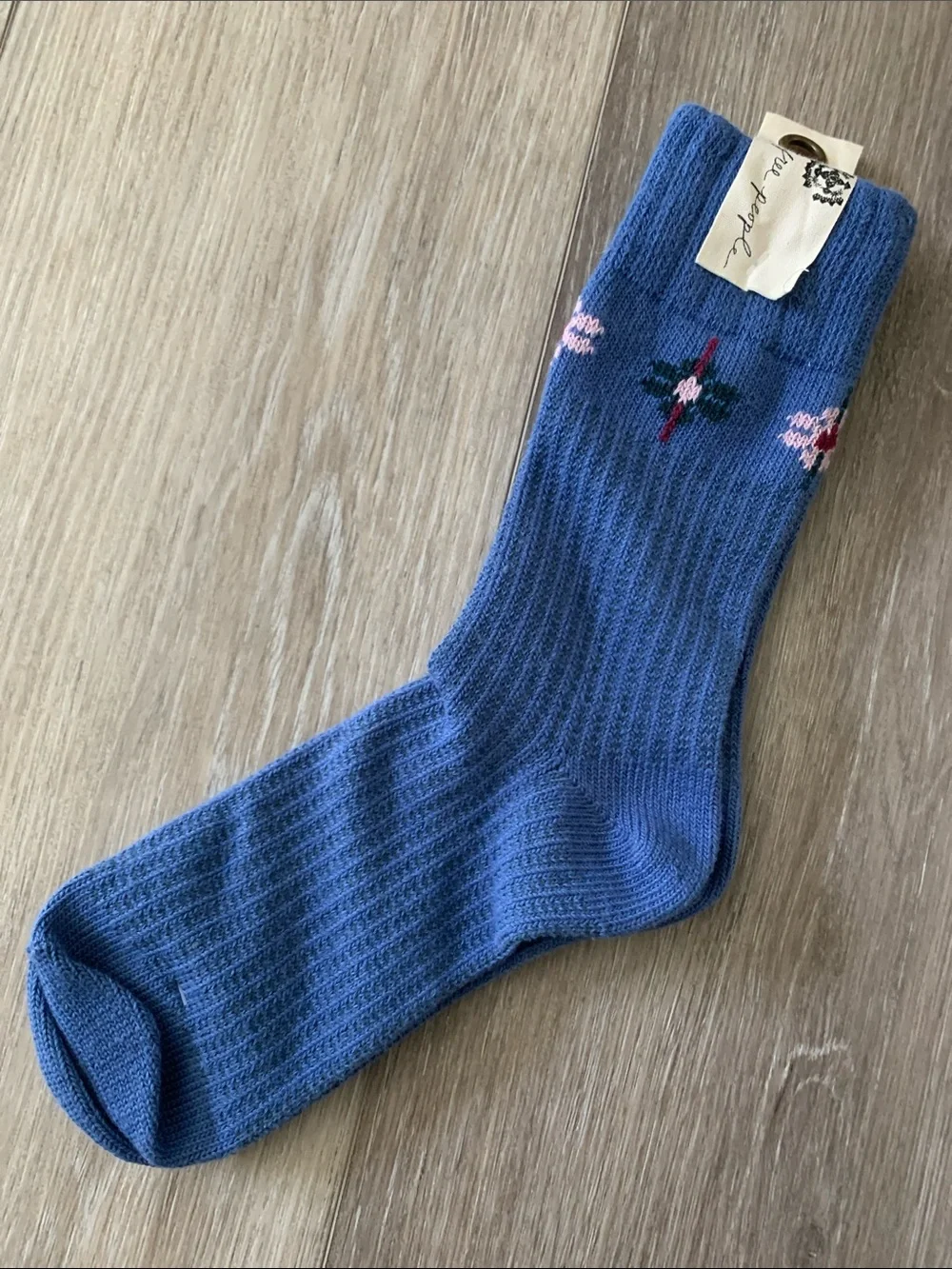 Free People Floral Ribbed Knit Socks NWT Blue Green Pink Red